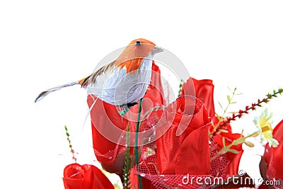 Robin on flowers Stock Photo