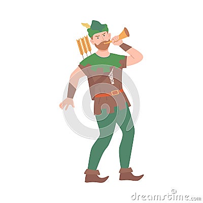 Robin Hood with Trumpet as Fabulous Medieval Character from Fairytale Vector Illustration Vector Illustration