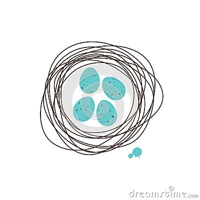 Robin nest with turquoise spoted eggs Vector Illustration