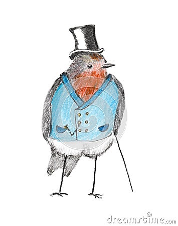 Robin red breast dressed up as a Victorian gentleman. Stock Photo