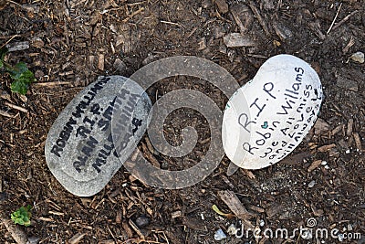 Loving memorials to Robin Williams outside the Mrs Doubtfire house, 1. Stock Photo