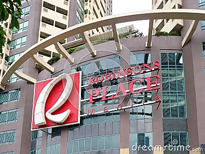 Robinsons Place Manila mall facade in Manila, Philippines Editorial Stock Photo