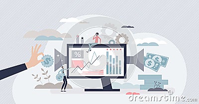 Robo advisor as automated computer advices for investment tiny person concept Vector Illustration