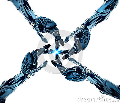 ROBO AND HUMAN HAND artificial intelligence Stock Photo