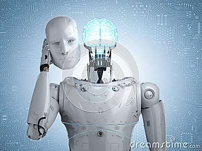 Robot with ai brain Stock Photo