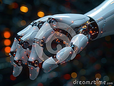 Robot ai hand future background technology artificial arm humanoid touch. Futuristic hand robot ai intelligent concept Stock Photo