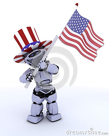 Robot with american flag Stock Photo