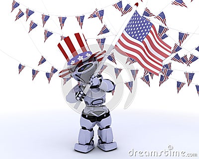 Robot with american flag Stock Photo