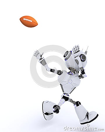 Robot with american football trophy Stock Photo