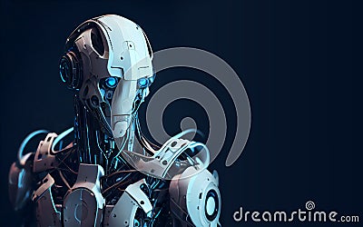 Robot android man with blue eyes and blue lights Stock Photo