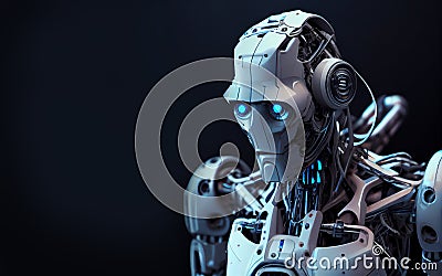 Robot android man with blue eyes and blue lights Stock Photo