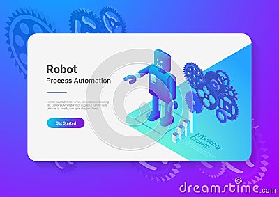 Robot Android retro Flat Isometric. Automation Tec Vector Illustration