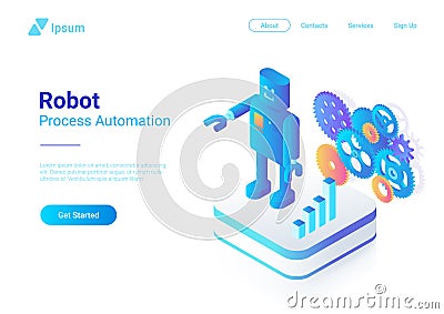 Robot Android retro Flat Isometric. Automation Tec Vector Illustration
