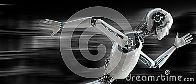 Robot android running Stock Photo