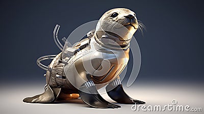 Robot animal, cyborg fur seal character. Futuristic technology cyber monster, robotics electronic machines personage Cartoon Illustration