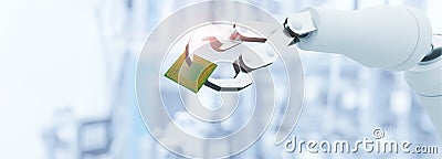 Robot arm handle Computer Microprocessor chip for advance technology production business in modern factory concept Stock Photo