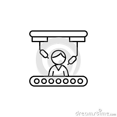 Robot arm man conveyor invention icon. Simple line, outline vector of artificial Intelligence icons for ui and ux Vector Illustration