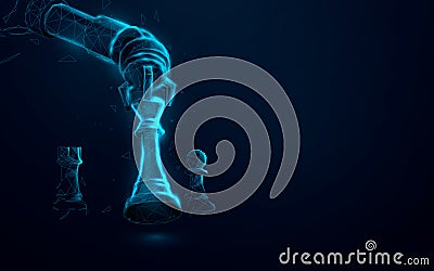 Robot arm playing chess. Artificial Intelligence, AI. Low poly, lines, triangles and particle style design. Vector illustration Vector Illustration