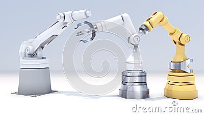 robot arm on a white background, Robot arm technology in various industries,3d rendering Stock Photo
