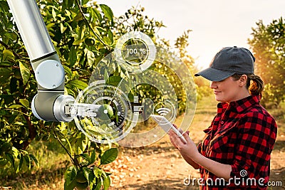 Robot arm is working in the smart farm Stock Photo