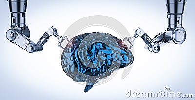 Robot arms with brain Stock Photo