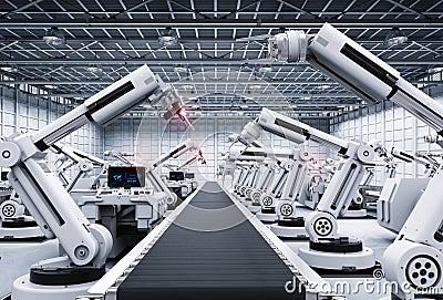 Robot arms with conveyor line Stock Photo
