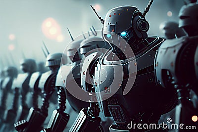 Robot army or group of cyborgs. 3d rendering robot army or group of cyborgs advanced robot soldiers Cartoon Illustration