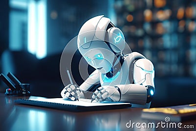 Robot Artificial Intelligence for student homework. Education, Future concept. Generative Ai content Stock Photo