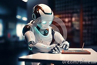 Robot Artificial Intelligence for student homework. Education, Future concept. Generative Ai content Stock Photo