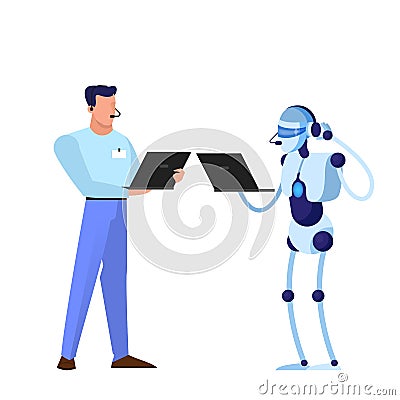 Robot as a support sevice worker. Idea of artificial intelligence Vector Illustration