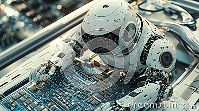 Robot Assembling Microprocessors with Precision Stock Photo