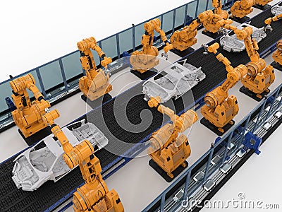 Robot assembly line in car factory Stock Photo