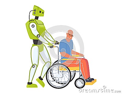 Robot assistant help disabled person flat vector Vector Illustration