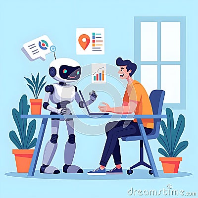 Robot assistant working with man concept ai in business modern technology automation and human interaction ai generated Vector Illustration