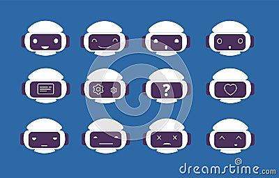 Robot avatar. Chatbot emotions online symbols on robot screen face vector character Vector Illustration