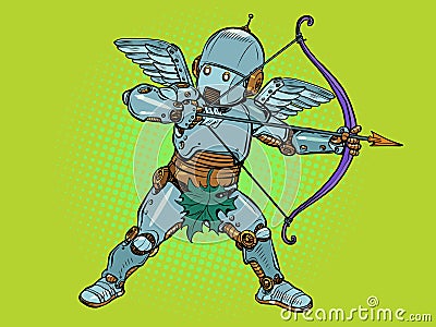 Robot Baby angel Cupid with a bow and arrow, a mythical character of love Vector Illustration