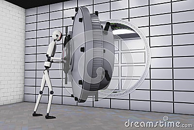 A robot and a bank safe Stock Photo