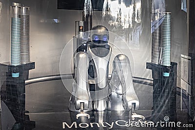 Robot barista contactless service.Robotics. Technology trends in business. A futuristic concept Editorial Stock Photo