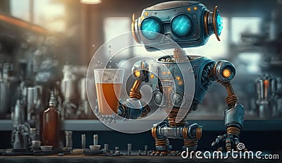 Robot Barkeep. created by generative artificial intelligence Stock Photo