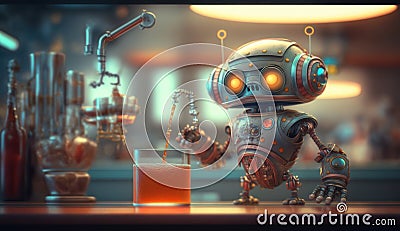 Robot Barkeep. created by generative artificial intelligence Stock Photo
