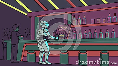 Robot bartender at bar counter, futuristic nightlife vector design Generative AI Vector Illustration