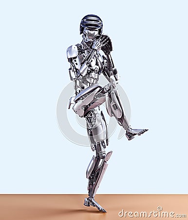 Robot baseball player in action, isolated. Cyborg robot artificial intelligence technology concept. 3D illustration Cartoon Illustration