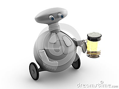 Robot with beer Stock Photo