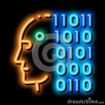 robot binary code neon glow icon illustration Vector Illustration