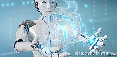 Robot using digital x-ray of human intestine holographic scan projection 3D rendering Stock Photo