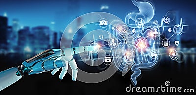 Robot using digital x-ray of human intestine holographic scan projection 3D rendering Stock Photo