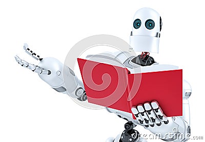 Robot with book. Close-up. . Contains clipping path Stock Photo