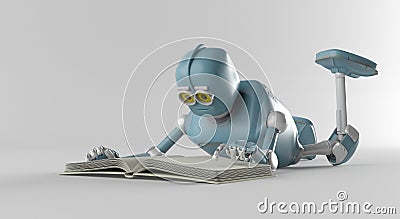 Robot with book,3d render. Stock Photo