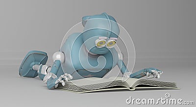 Robot with book,3d render. Stock Photo