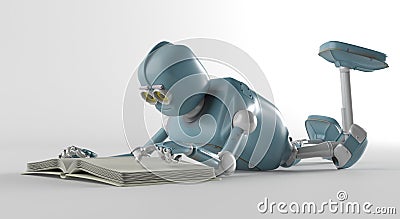 Robot with book,3d render. Stock Photo